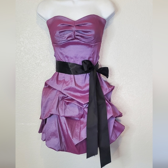 Teeze Me Purple Strapless w/ Black Bow Party Prom Wedding Cocktail Dress Size 5 - Picture 1 of 11